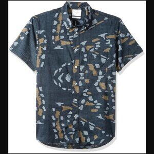 Billy Reid Men's Standard Fit Short Sleeve Button Down Tuscumbia Shirt Navy Moth